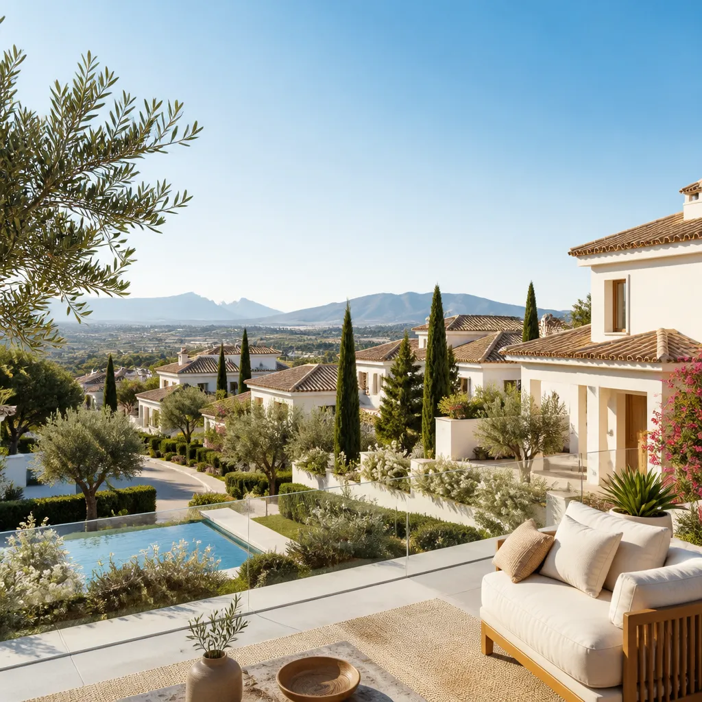 Editorial hero image for a Spanish property content hub article. Topic: Buying Property in Almajada Ravel, Spain: A Comprehensive Guide. Town: almajada-ravel. Elegant Mediterranean real estate lifestyle, bright natural light, no text, no logos.