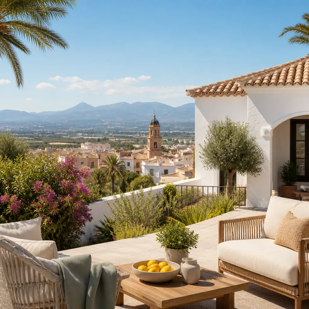 Editorial hero image for a Spanish property content hub article. Topic: Buying Property in Almoradi, Spain: A Comprehensive Guide. Region: costa-blanca. Town: almoradi. Elegant Mediterranean real estate lifestyle, bright natural light, no text, no logos.