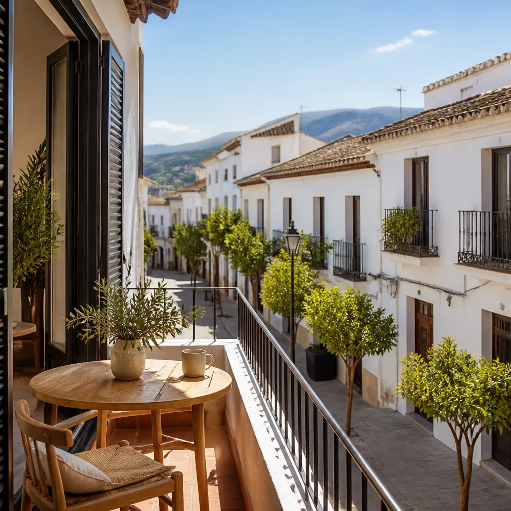 Editorial hero image for a Spanish property content hub article. Topic: Your Guide to Buying Property in Antonio Machado, Spain. Town: antonio-machado. Elegant Mediterranean real estate lifestyle, bright natural light, no text, no logos.