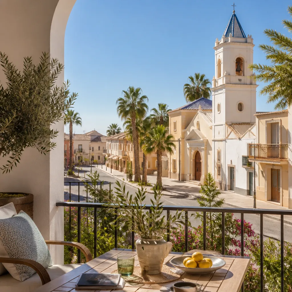 Editorial hero image for a Spanish property content hub article. Topic: A Comprehensive Guide to Buying Property in Balsicas, Spain. Town: balsicas. Elegant Mediterranean real estate lifestyle, bright natural light, no text, no logos.