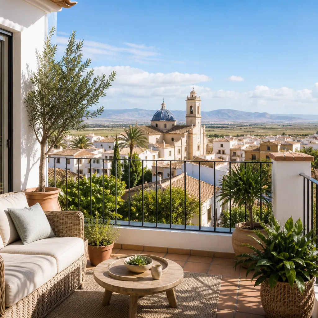 Editorial hero image for a Spanish property content hub article. Topic: Buying Property in Benejuzar, Spain: A Comprehensive Guide. Town: benejuzar. Elegant Mediterranean real estate lifestyle, bright natural light, no text, no logos.