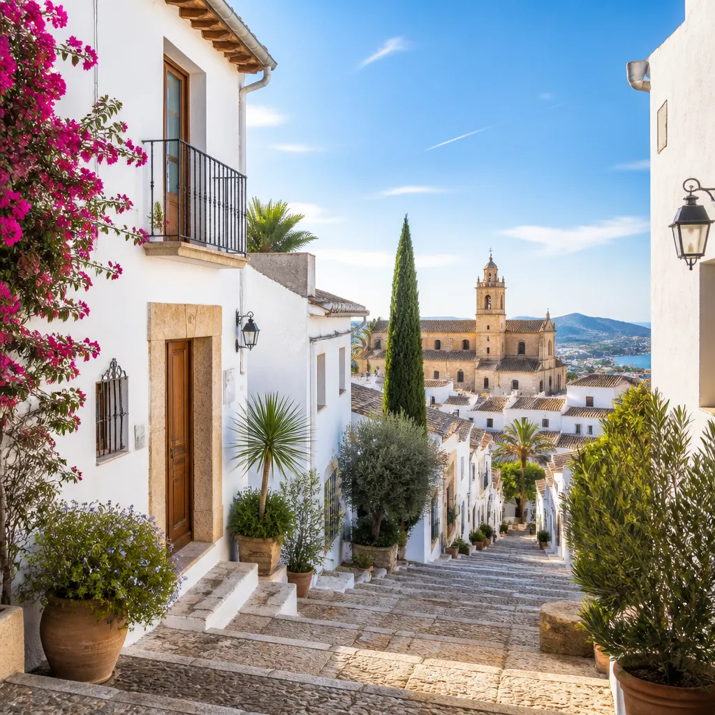 Editorial hero image for a Spanish property content hub article. Topic: Buying Property in Benissa Pueblo, Spain: A Comprehensive Guide. Region: costa-blanca. Town: benissa-pueblo. Elegant Mediterranean real estate lifestyle, bright natural light, no text, no logos.