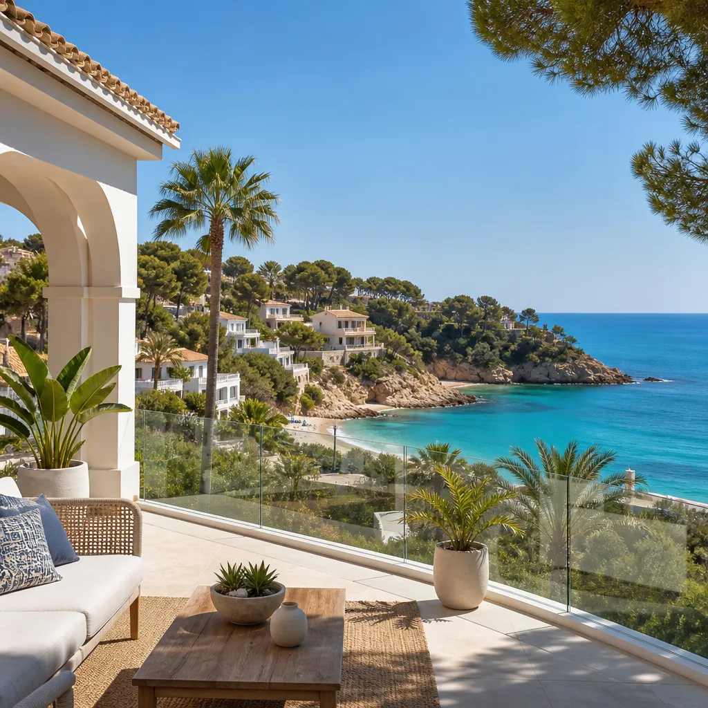 Editorial hero image for a Spanish property content hub article. Topic: A Comprehensive Guide to Buying Property in Campoamor, Spain. Region: costa-blanca. Town: campoamor. Elegant Mediterranean real estate lifestyle, bright natural light, no text, no logos.