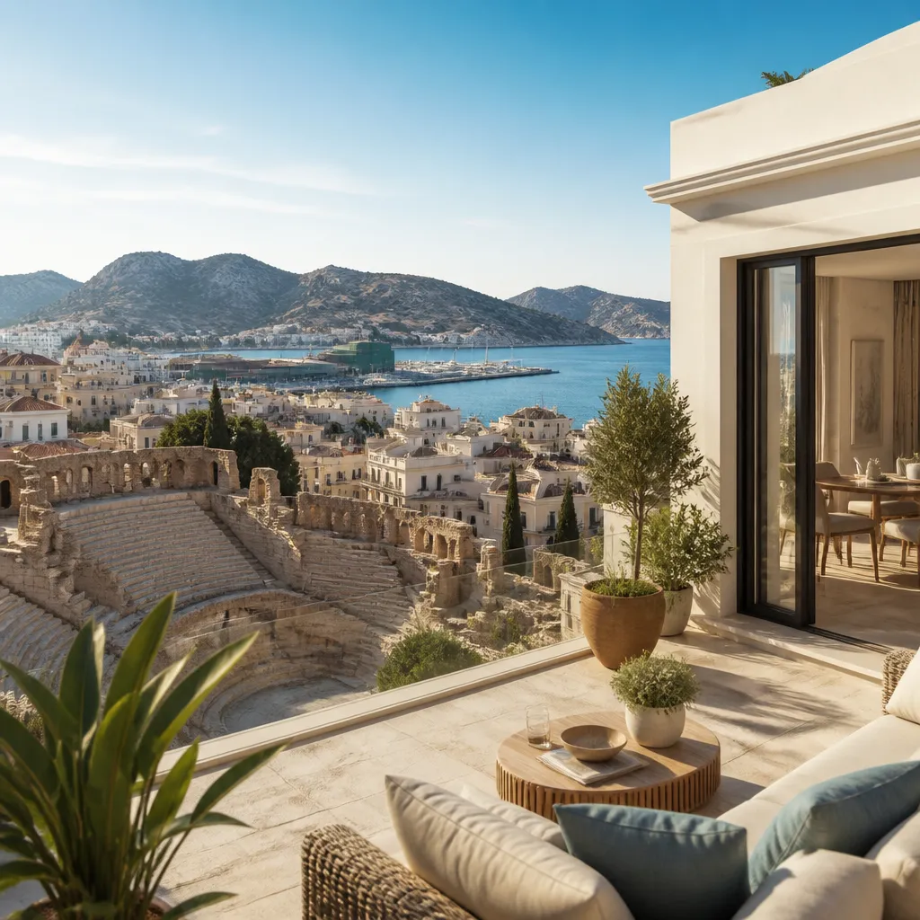 Editorial hero image for a Spanish property content hub article. Topic: Buying Property in Cartagena, Spain: A Comprehensive Guide. Region: costa-blanca. Town: cartagena. Elegant Mediterranean real estate lifestyle, bright natural light, no text, no logos.