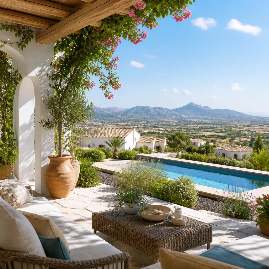 Editorial hero image for a Spanish property content hub article. Topic: Buying Property in Fuente Alamo De Murcia, Spain: A Comprehensive Guide. Region: costa-blanca. Town: fuente-alamo-de-murcia. Elegant Mediterranean real estate lifestyle, bright natural light, no text, no logos.