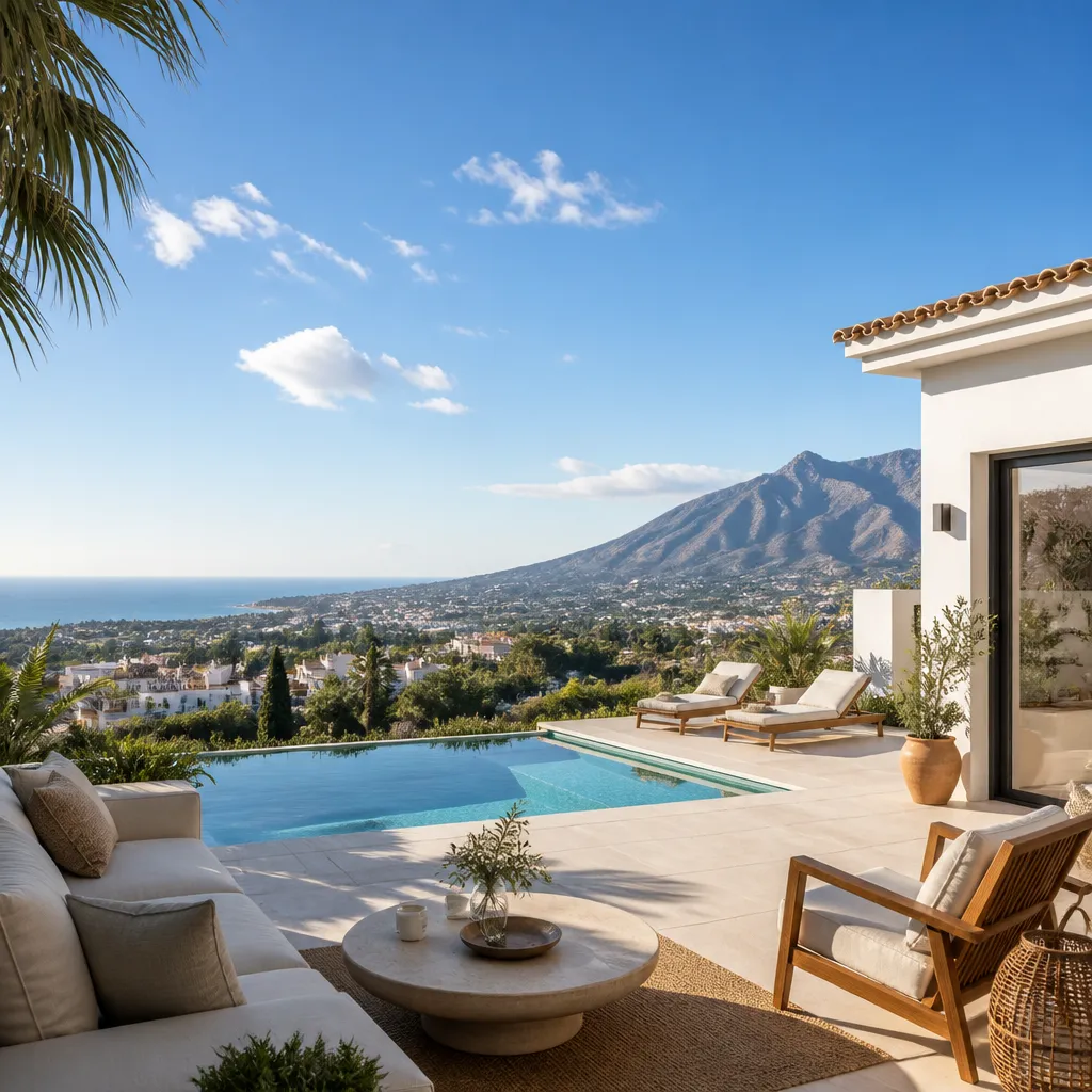 Editorial hero image for a Spanish property content hub article. Topic: Buying Property in Horizonte La Campana, Spain: A Comprehensive Guide. Region: costa-del-sol. Town: horizonte-la-campana. Elegant Mediterranean real estate lifestyle, bright natural light, no text, no logos.