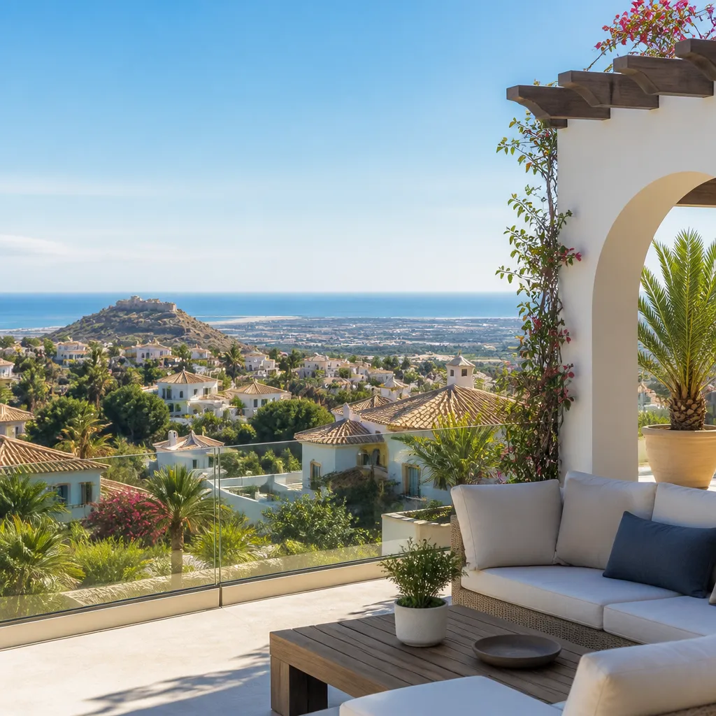 Editorial hero image for a Spanish property content hub article. Topic: A Comprehensive Guide to Buying Property in La Marquesa, Spain. Region: costa-blanca. Town: la-marquesa. Elegant Mediterranean real estate lifestyle, bright natural light, no text, no logos.