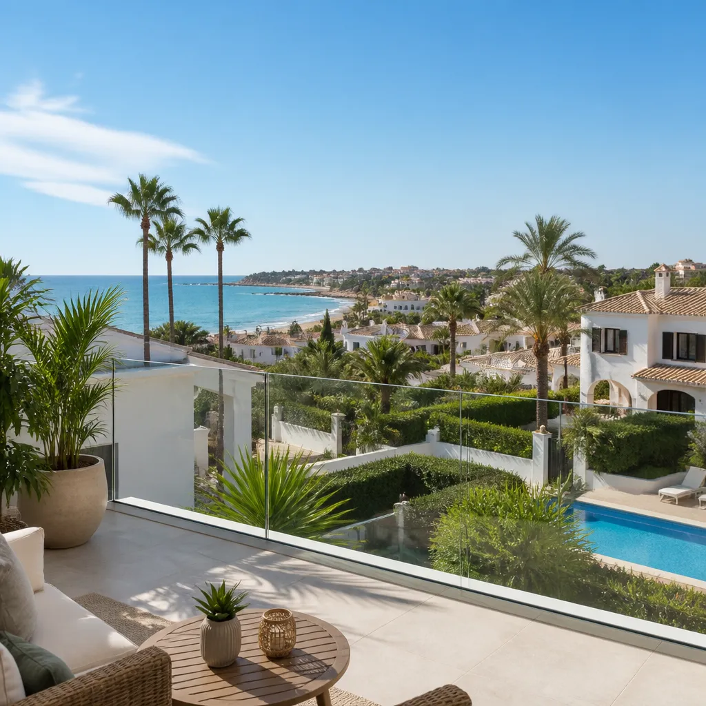 Editorial hero image for a Spanish property content hub article. Topic: Buying Property in La Zenia, Spain: A Comprehensive Guide. Region: costa-blanca. Town: la-zenia. Elegant Mediterranean real estate lifestyle, bright natural light, no text, no logos.