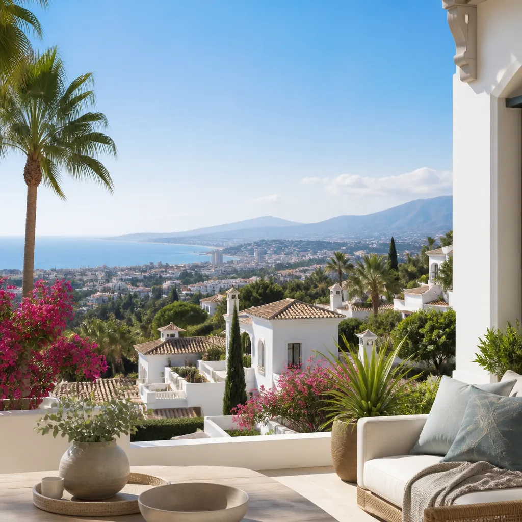 Editorial hero image for a Spanish property content hub article. Topic: Buying Property in Las Azaleas Alkadir Spain: A Comprehensive Guide. Region: costa-del-sol. Town: las-azaleas-alkadir. Elegant Mediterranean real estate lifestyle, bright natural light, no text, no logos.