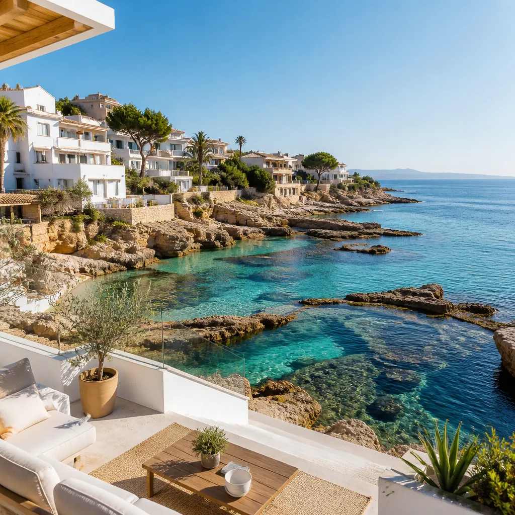 Editorial hero image for a Spanish property content hub article. Topic: Buying Property in Las Piscinas Naturales, Spain: A Comprehensive Guide. Region: costa-blanca. Town: las-piscinas-naturales. Elegant Mediterranean real estate lifestyle, bright natural light, no text, no logos.