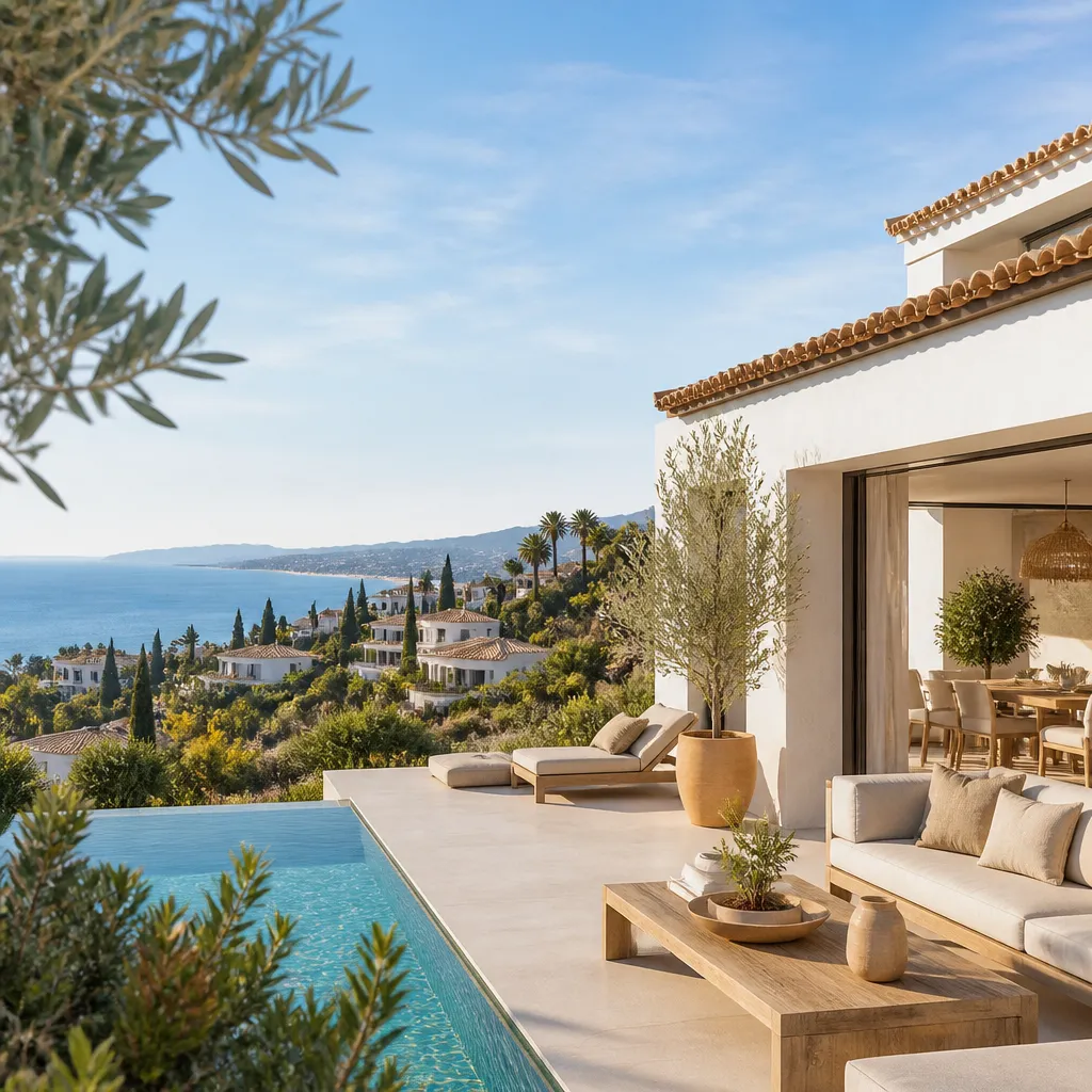Editorial hero image for a Spanish property content hub article. Topic: A Comprehensive Guide to Buying Property in Lomas De Don Juan, Spain. Town: lomas-de-don-juan. Elegant Mediterranean real estate lifestyle, bright natural light, no text, no logos.