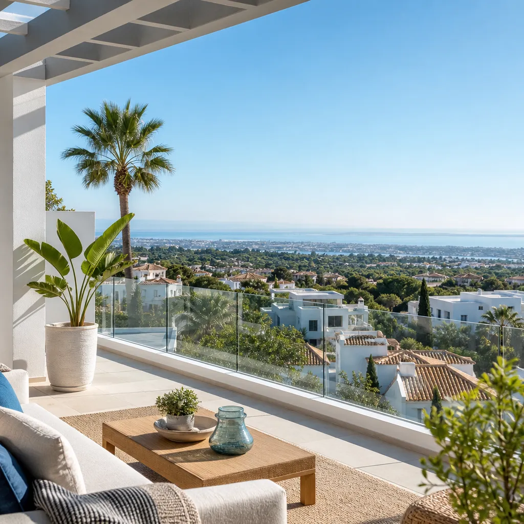 Editorial hero image for a Spanish property content hub article. Topic: Buying Property in Los Balcones - Los Altos Del Eden, Spain. Region: costa-blanca. Town: los-balcones-los-altos-del-eden. Elegant Mediterranean real estate lifestyle, bright natural light, no text, no logos.