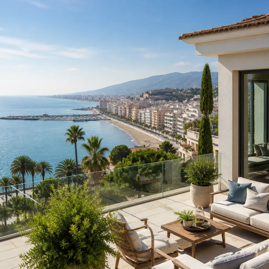 Editorial hero image for a Spanish property content hub article. Topic: Buying Property in Malagueta Monte Sancha, Spain: A Comprehensive Guide. Town: malagueta-monte-sancha. Elegant Mediterranean real estate lifestyle, bright natural light, no text, no logos.