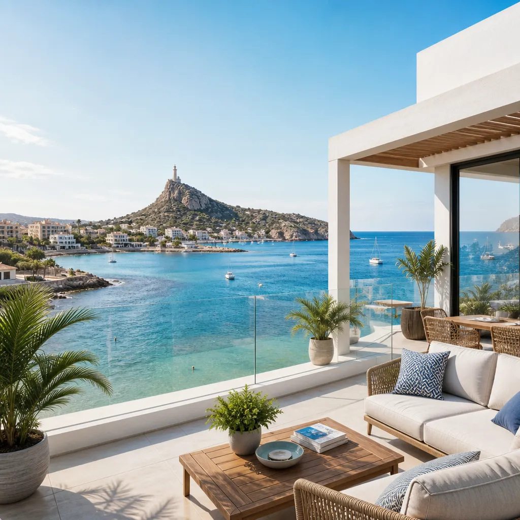 Editorial hero image for a Spanish property content hub article. Topic: A Comprehensive Guide to Buying Property in Mar De Cristal, Cabo De Palos, Spain. Region: costa-blanca. Town: mar-de-cristal-cabo-de-palos. Elegant Mediterranean real estate lifestyle, bright natural light, no text, no logos.