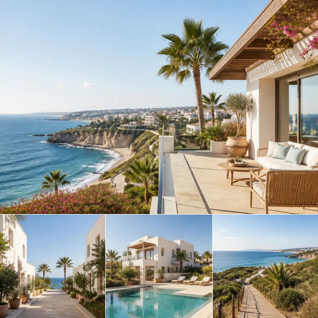 Editorial hero image for a Spanish property content hub article. Topic: Buying Property in Miramar Torre Del Moro, Spain: A Comprehensive Guide. Town: miramar-torre-del-moro. Elegant Mediterranean real estate lifestyle, bright natural light, no text, no logos.