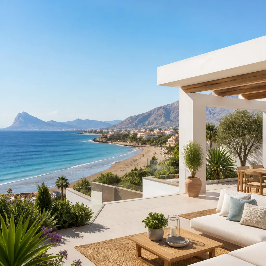 Editorial hero image for a Spanish property content hub article. Topic: A Comprehensive Guide to Buying Property in Platja De Torres, Spain. Region: costa-blanca. Town: platja-de-torres. Elegant Mediterranean real estate lifestyle, bright natural light, no text, no logos.