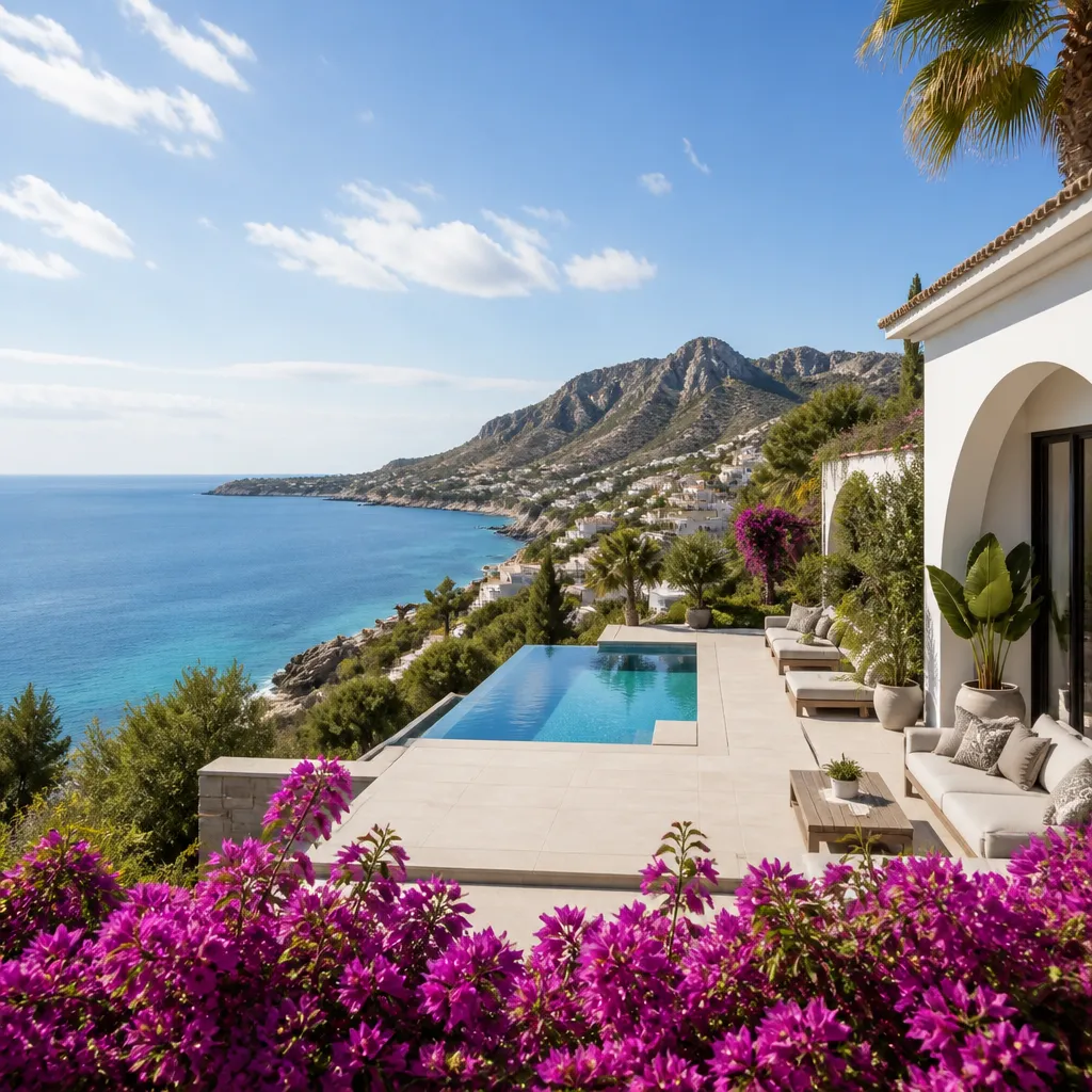 Editorial hero image for a Spanish property content hub article. Topic: Buying Property in Poble Nou Montiboli, Spain: A Comprehensive Guide. Region: costa-blanca. Town: poble-nou-montiboli. Elegant Mediterranean real estate lifestyle, bright natural light, no text, no logos.