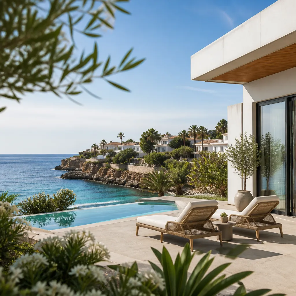 Editorial hero image for a Spanish property content hub article. Topic: Buying Property in Punta Prima, Spain: A Comprehensive Guide. Region: costa-blanca. Town: punta-prima. Elegant Mediterranean real estate lifestyle, bright natural light, no text, no logos.