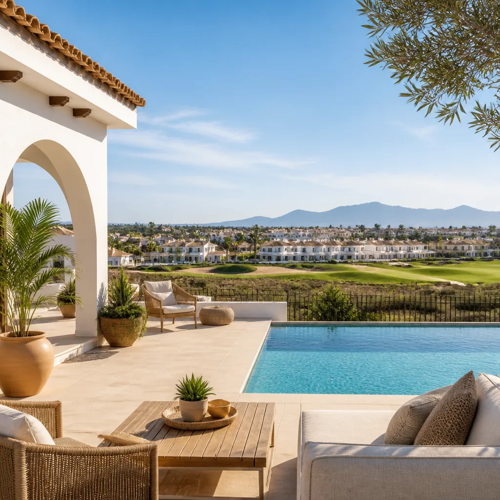 Editorial hero image for a Spanish property content hub article. Topic: A Comprehensive Guide to Buying Property in Roldan, Spain. Region: costa-blanca. Town: roldan. Elegant Mediterranean real estate lifestyle, bright natural light, no text, no logos.