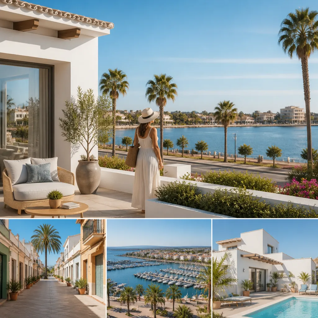 Editorial hero image for a Spanish property content hub article. Topic: A Comprehensive Guide to Buying Property in San Javier, Spain. Town: san-javier. Elegant Mediterranean real estate lifestyle, bright natural light, no text, no logos.