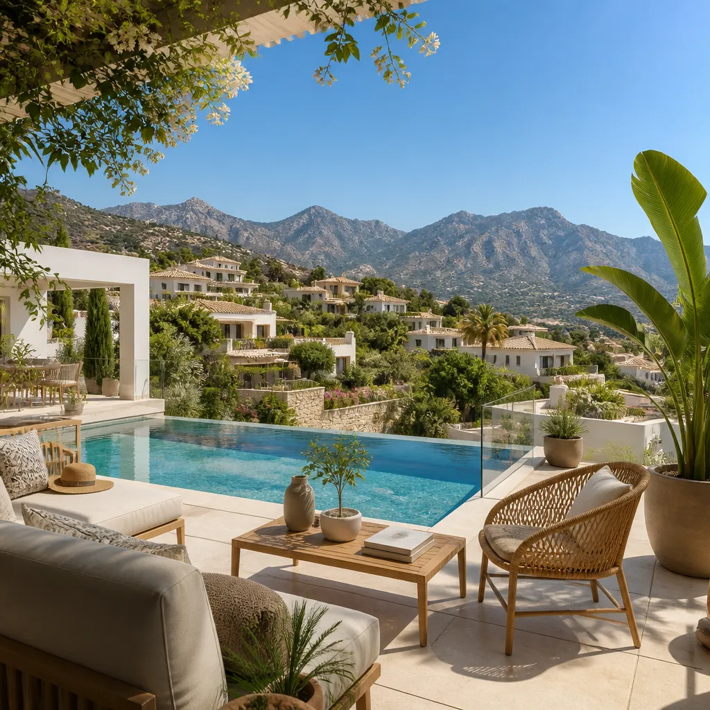 Editorial hero image for a Spanish property content hub article. Topic: Your Guide to Buying Property in San Rafael Nucia Park, Spain. Town: san-rafael-nucia-park. Elegant Mediterranean real estate lifestyle, bright natural light, no text, no logos.
