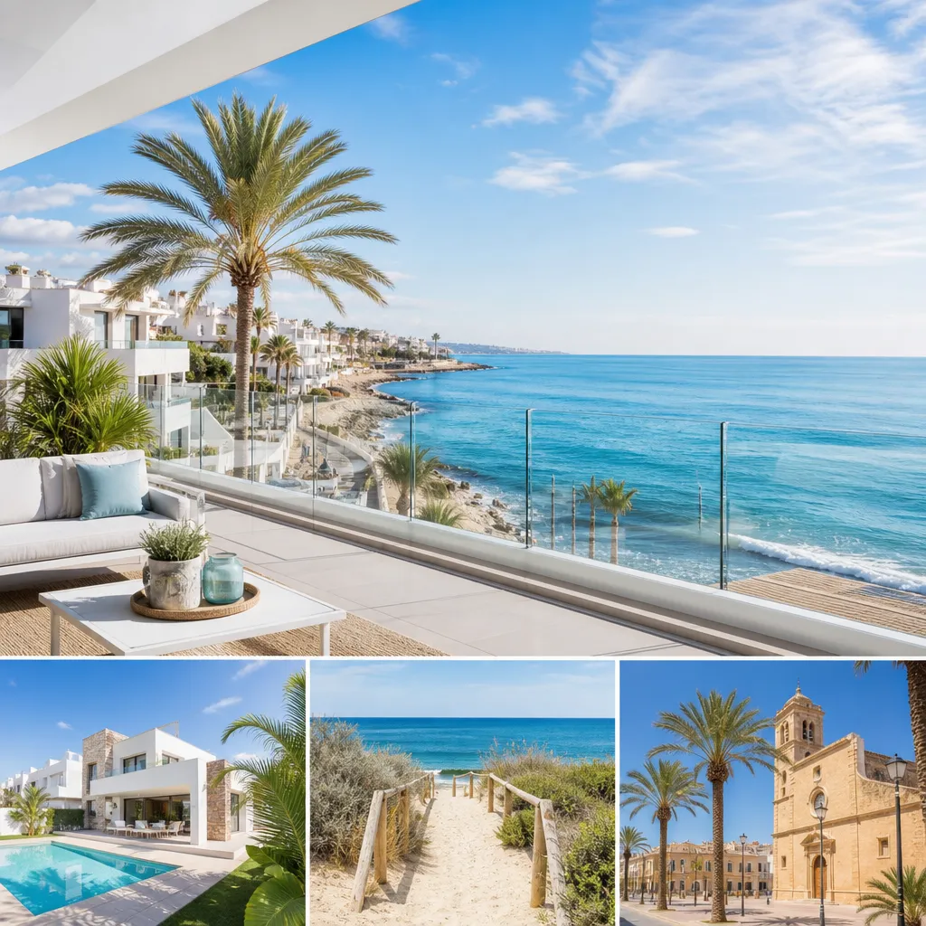 Editorial hero image for a Spanish property content hub article. Topic: Buying Property in Torre De La Horadada, Spain: A Comprehensive Guide. Region: costa-blanca. Town: torre-de-la-horadada. Elegant Mediterranean real estate lifestyle, bright natural light, no text, no logos.