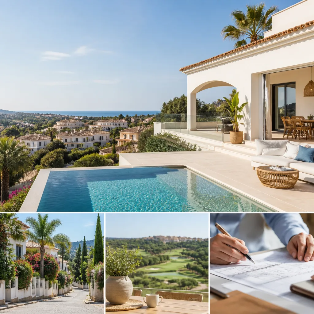 Editorial hero image for a Spanish property content hub article. Topic: A Comprehensive Guide to Buying Property in Villamartin, Spain. Region: costa-blanca. Town: villamartin. Elegant Mediterranean real estate lifestyle, bright natural light, no text, no logos.