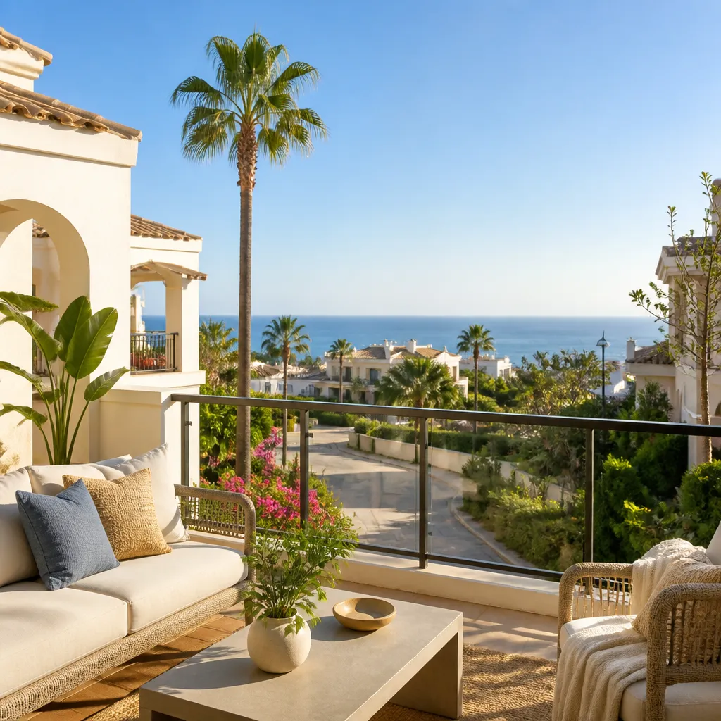 Editorial hero image for a Spanish property content hub article. Topic: Your Guide to Buying Property in Zeniamar, Spain. Town: zeniamar. Elegant Mediterranean real estate lifestyle, bright natural light, no text, no logos.