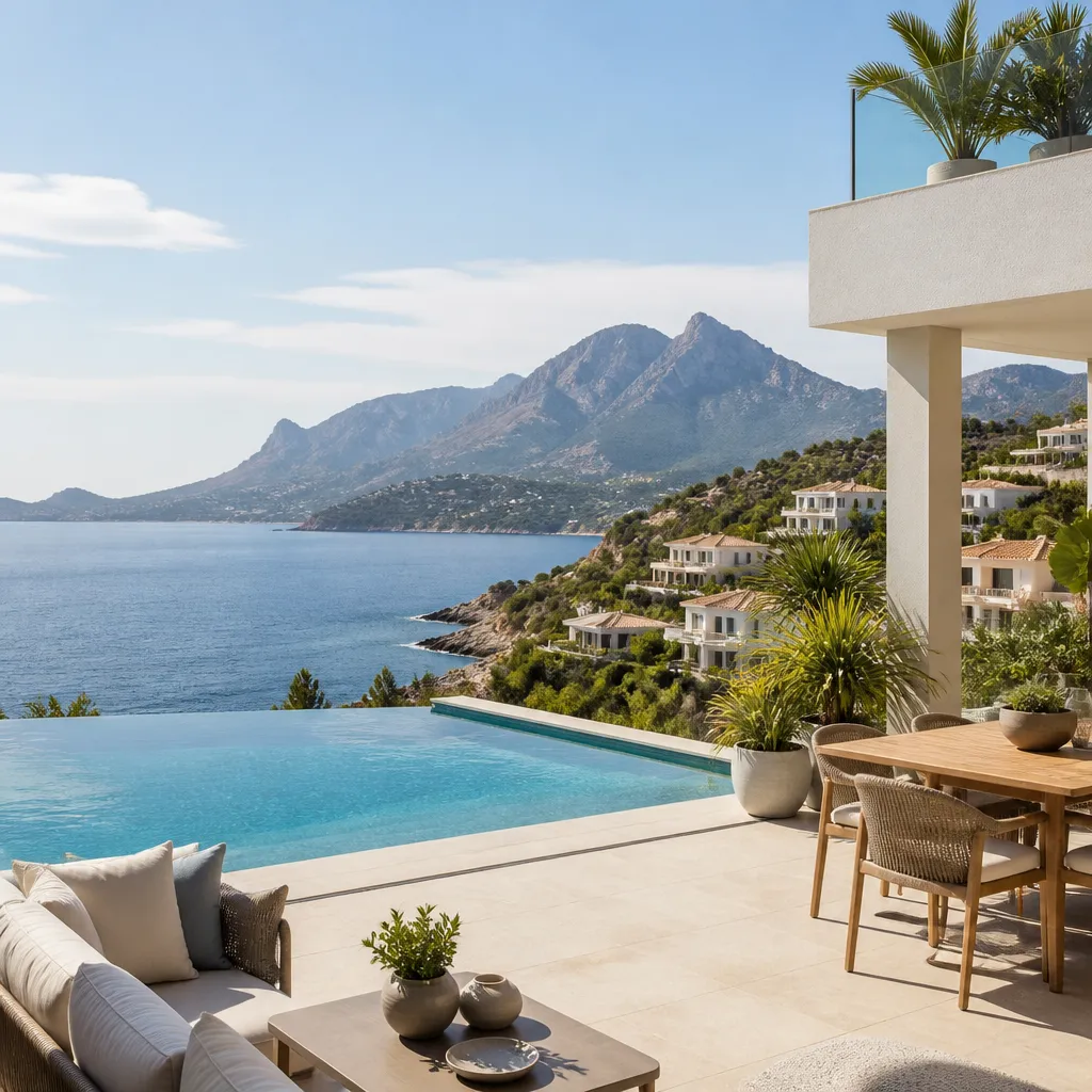 Editorial hero image for a Spanish property content hub article. Topic: Buying Property in Zona De Mascarat, Spain: A Comprehensive Guide. Town: zona-de-mascarat. Elegant Mediterranean real estate lifestyle, bright natural light, no text, no logos.