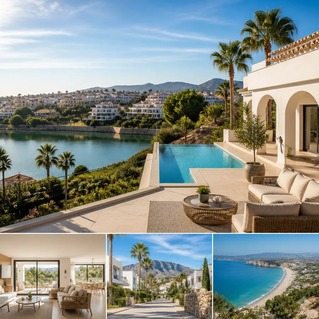 Editorial hero image for a Spanish property content hub article. Topic: Buying Property in Zona Lago Los Almendros, Spain: A Comprehensive Guide. Region: costa-blanca. Town: zona-lago-los-almendros. Elegant Mediterranean real estate lifestyle, bright natural light, no text, no logos.