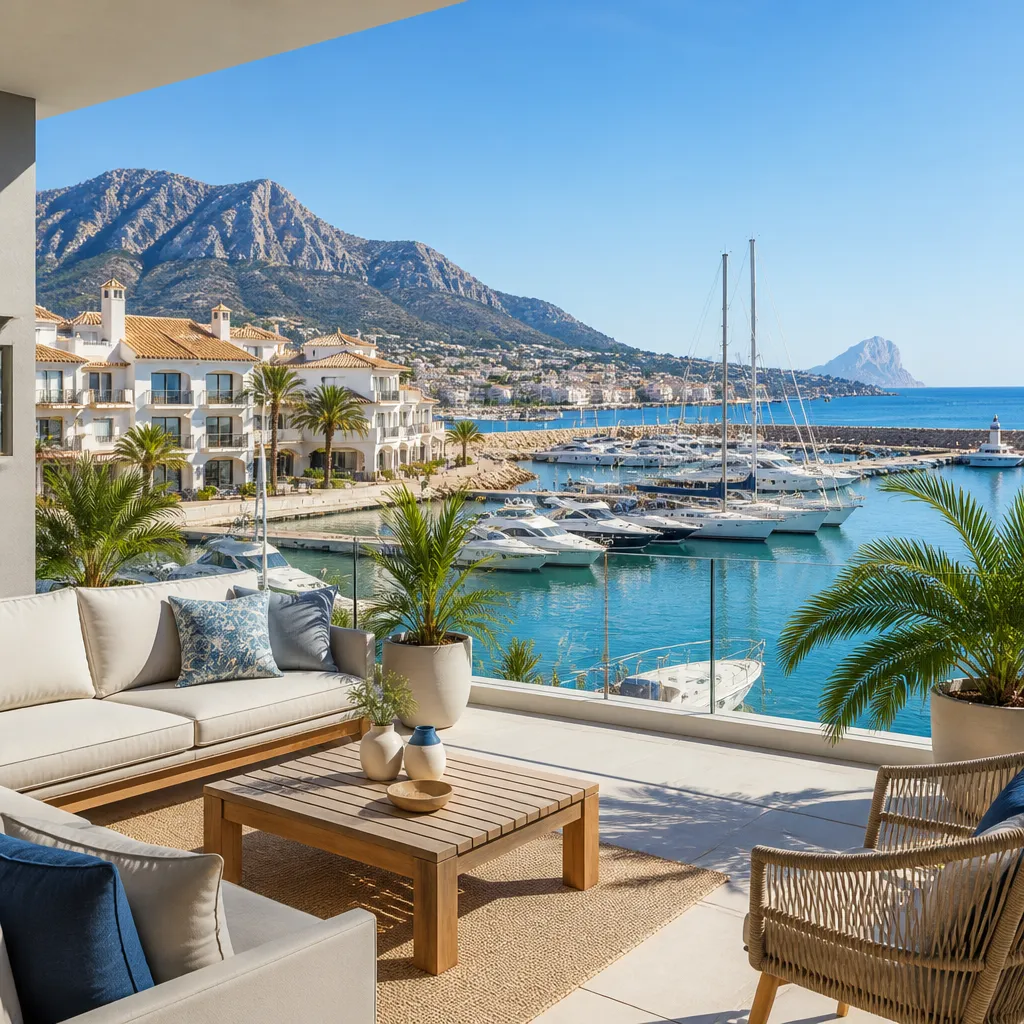 Editorial hero image for a Spanish property content hub article. Topic: A Comprehensive Guide to Buying Property in Zona Puerto Deportivo, Spain. Region: costa-blanca. Town: zona-puerto-deportivo. Elegant Mediterranean real estate lifestyle, bright natural light, no text, no logos.
