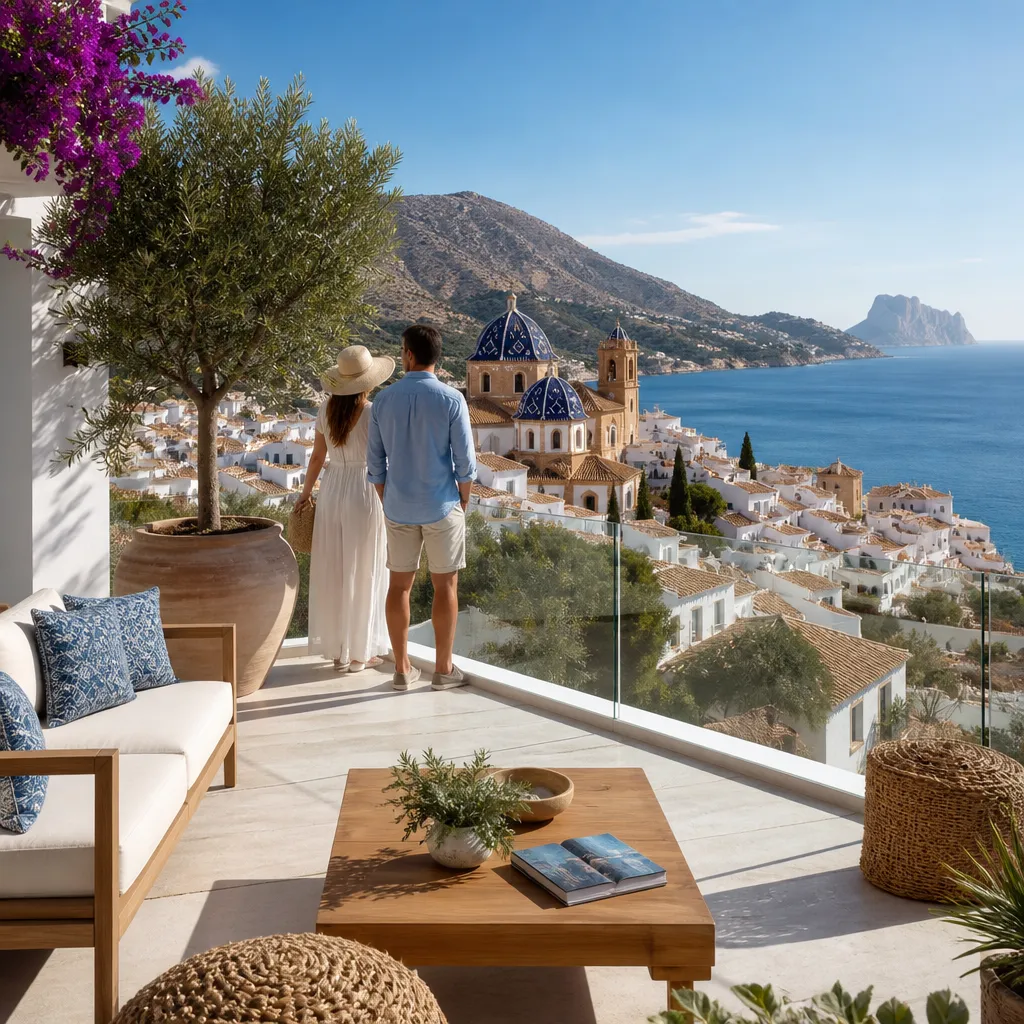Editorial hero image for a Spanish property content hub article. Topic: Complete Guide to Buying Property in Altea. Region: costa-blanca. Elegant Mediterranean real estate lifestyle, bright natural light, no text, no logos.
