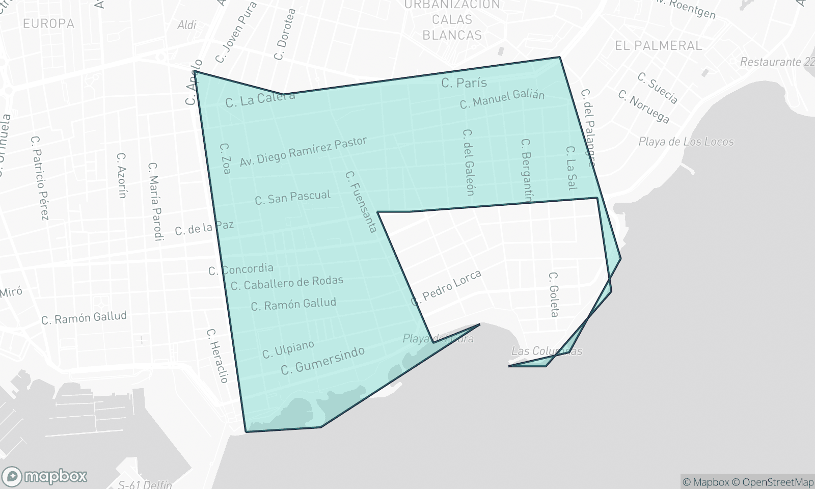 Illustrativt kort over Playa Del Cura